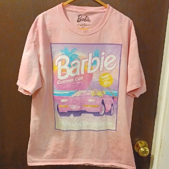 Barbie Tops - Barbie Dream Car Pink And White Tye Dye Tee Shirt. Size L